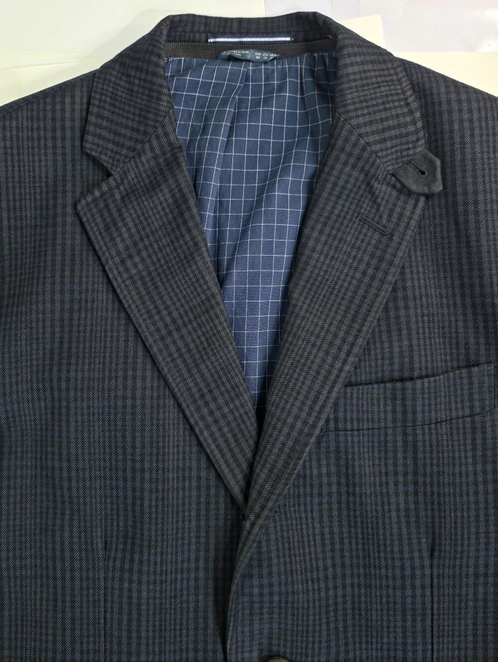 Massimo Dutti Extrafine Cotton Navy Plaid Blazer Sport Coat Men's US 38